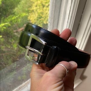 Coach vintage black patent leather men's belt with silver buckle 42/106 5936